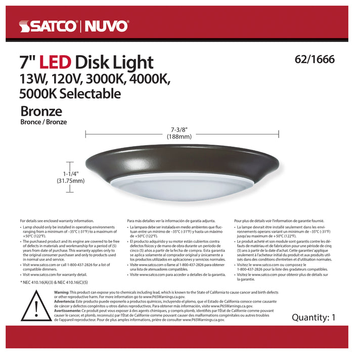 7" LED DISK LIGHT BRONZE FINIS , Fixtures , NUVO, Close-to-Ceiling,Disk Light,Integrated,Integrated LED,LED,LED Disk