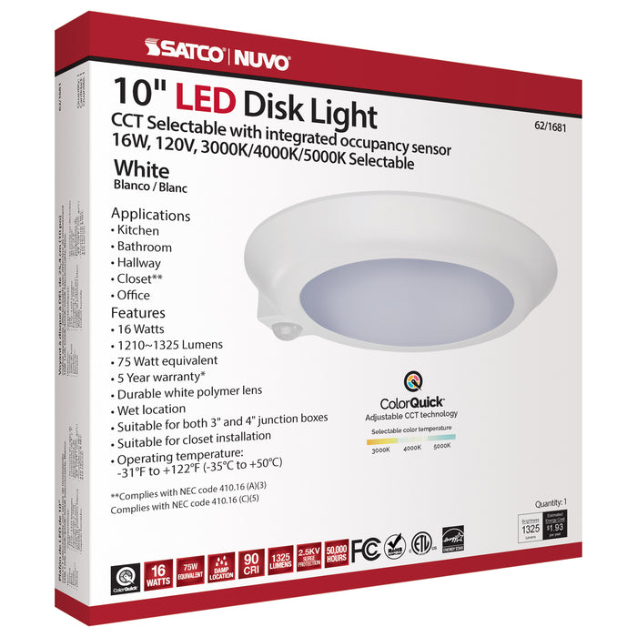 10" LED DISK LIGHT W/ SENSOR 16W , Fixtures , NUVO, Close-to-Ceiling,Disk Light,Integrated,Integrated LED,LED,LED Disk