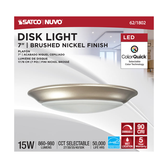 7" LED DISK LIGHT NICKEL FINISH 15W , Fixtures , NUVO, Close-to-Ceiling,Disk Light,Integrated,Integrated LED,LED,LED Disk