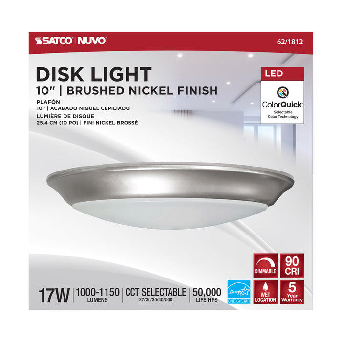 10" LED DISK LIGHT NICKEL FINISH 17W , Fixtures , NUVO, Close-to-Ceiling,Disk Light,Integrated,Integrated LED,LED,LED Disk