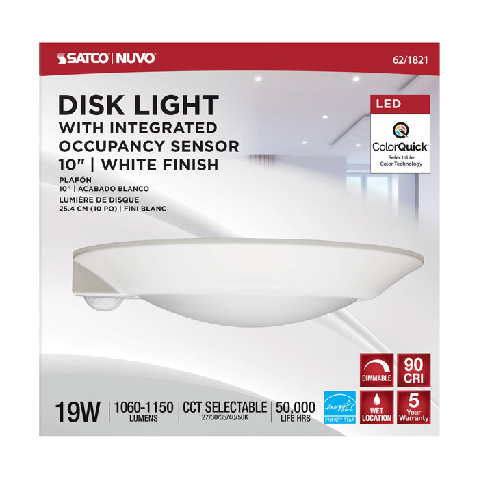 10" LED DISK LIGHT W/ SENSOR 19W , Fixtures , NUVO, Close-to-Ceiling,Disk Light,Integrated,Integrated LED,LED,LED Disk