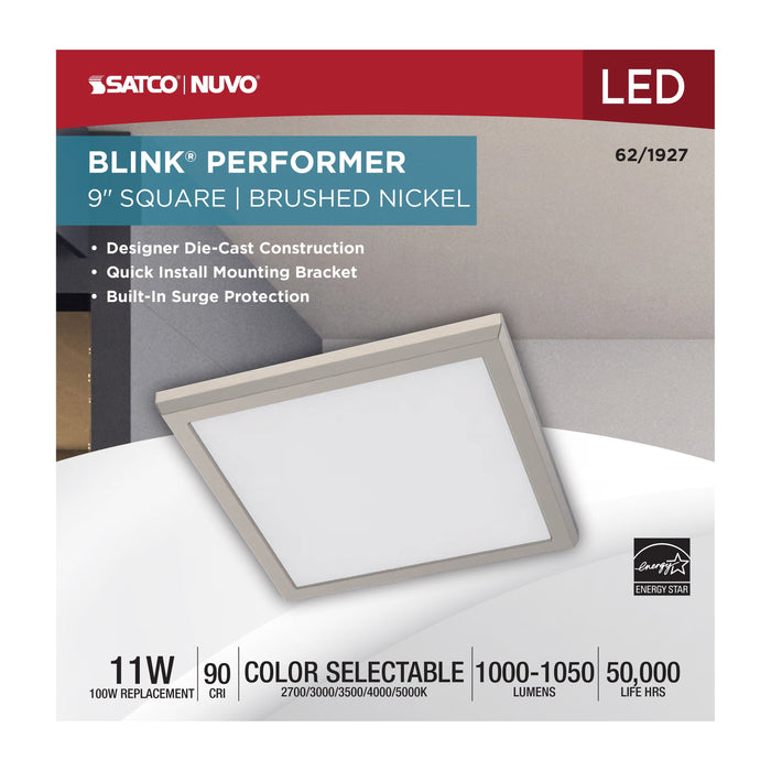BLINK 11W LED 9" SQ BR. NICKEL , Fixtures , BLINK Performer, Close-to-Ceiling,Edge Lit,Flush Mount,Integrated,Integrated LED,LED