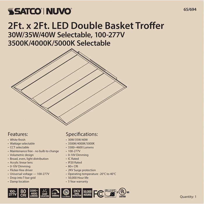 2X2 DOUBLE BASKET TROFFER , Fixtures , NUVO, Double Basket,Double Basket Troffer,Integrated,Integrated LED,LED,Troffer