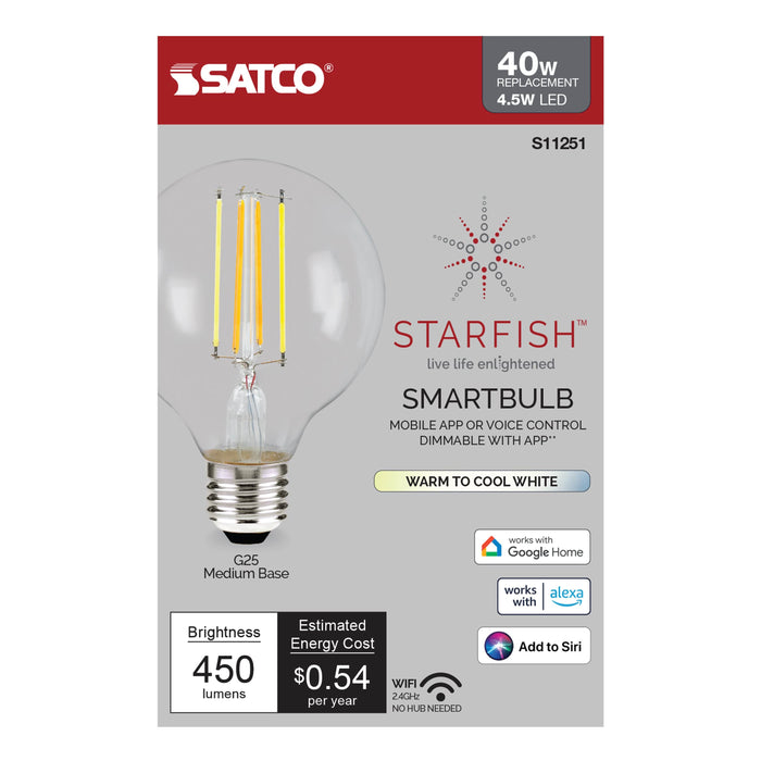 4.5G25/LED/TW/CL/SF , Lamps , Starfish, Clear,G25,Globe,LED,LED Globe Light,Medium,Warm to Cool White