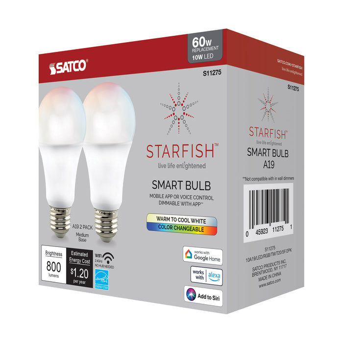 10A19/LED/RGB/TW/T20/SF/2PK , Lamps , Starfish, A19,LED,Medium,Type A,Warm to Cool White/Color Changeable,White