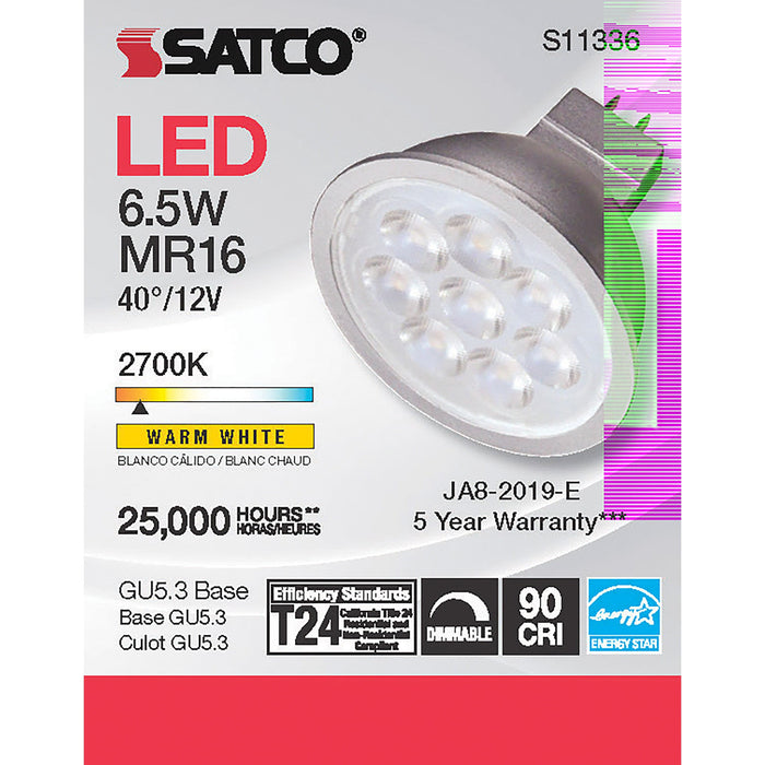 6.5MR16/LED/40'/927/12V , Lamps , SATCO, Bi Pin GU5.3,Gray,LED,MR,MR LED,MR16,Warm White