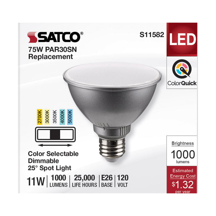 11PAR30SN/LED/5CCT/SP/120V , Lamps , SATCO, LED,LED PAR,Medium,PAR,PAR30SN,Silver,Warm White to Natural Light
