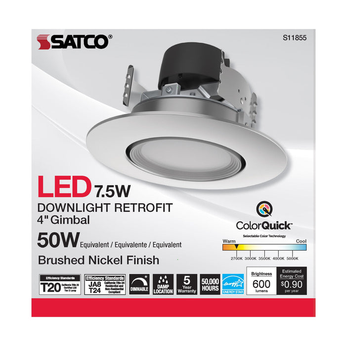 7.5 Watt LED Directional Retrofit Downlight - Gimbaled - 4 in. - Adjustable Color Temperature - 60 deg. Beam Angle - 120 Volt
