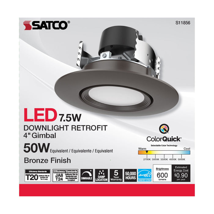 7.5 Watt LED Directional Retrofit Downlight - Gimbaled - 4 in. - Adjustable Color Temperature - 60 deg. Beam Angle - 120 Volt