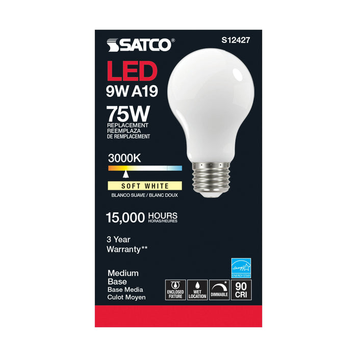 11A19/SW/LED/E26/930/120V , Lamps , SATCO, A19,LED,LED Filament,Medium,Soft White,Type A