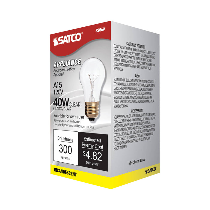 40A15 CLEAR 120V , Lamps , SATCO, A15,Clear,General Service,Incandescent,Medium,Type A,Warm White