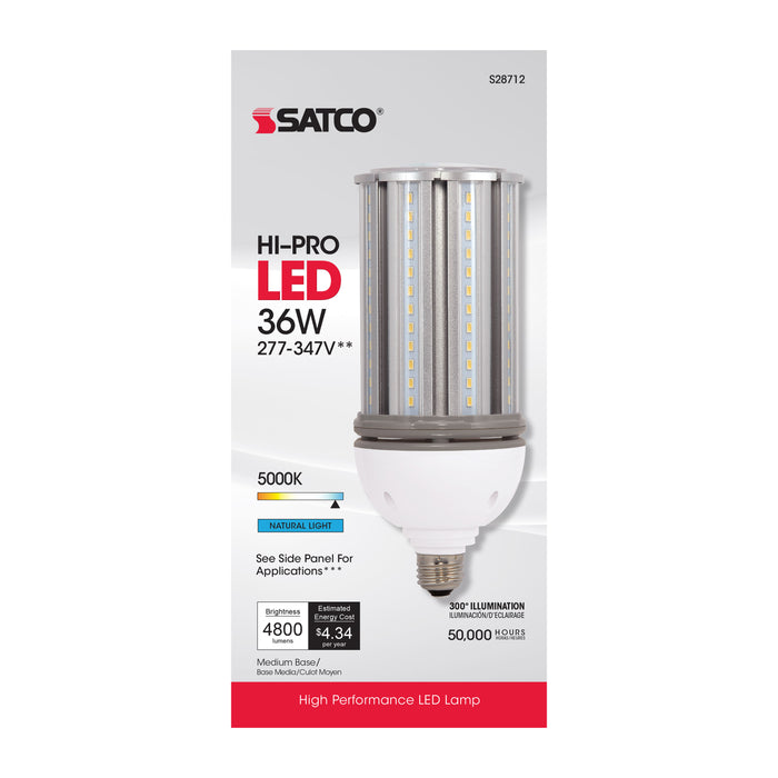 36W/LED/HID/5000K/277-347V/E26 , Lamps , Hi-Pro, Clear,Corncob,HID Replacements,LED,Medium,Natural Light