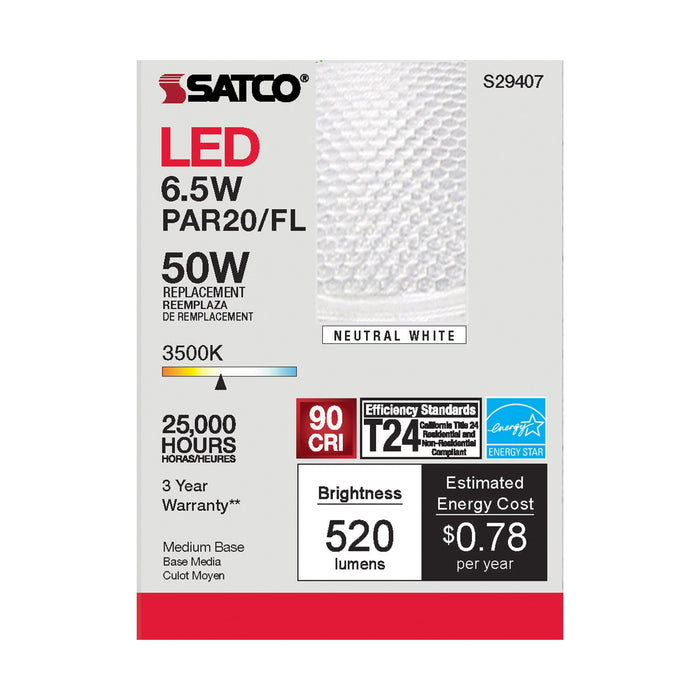 6.5PAR20/LED/40'/935/120V , Lamps , SATCO, Clear,LED,LED PAR,Medium,Neutral White,PAR,PAR20