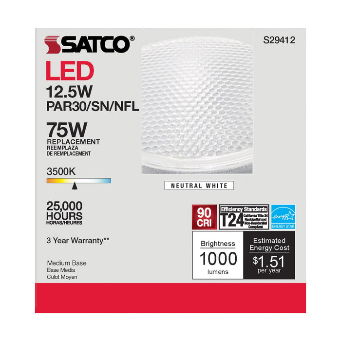 12.5PAR30/SN/LED/25'/935/120V , Lamps , SATCO, Clear,LED,LED PAR,Medium,Neutral White,PAR,PAR30SN