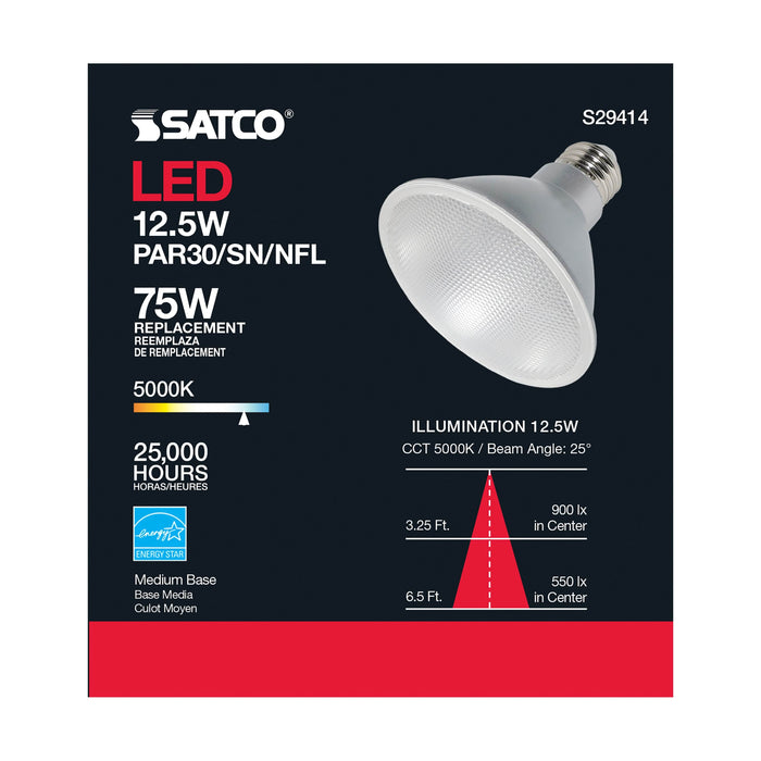 12.5PAR30/SN/LED/25'/950/120V , Lamps , SATCO, Clear,LED,LED PAR,Medium,Natural Light,PAR,PAR30SN