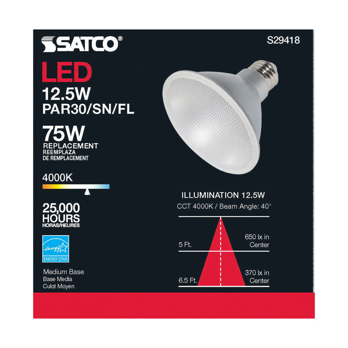 12.5PAR30/SN/LED/40'/940/120V , Lamps , SATCO, Clear,Cool White,LED,LED PAR,Medium,PAR,PAR30SN