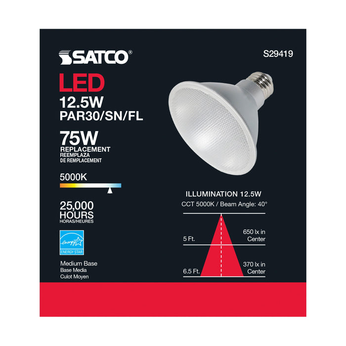 12.5PAR30/SN/LED/40'/950/120V , Lamps , SATCO, Clear,LED,LED PAR,Medium,Natural Light,PAR,PAR30SN