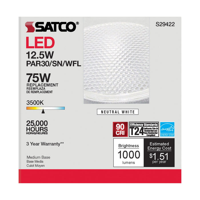 12.5PAR30/SN/LED/60'/935/120V , Lamps , SATCO, Clear,LED,LED PAR,Medium,Neutral White,PAR,PAR30SN