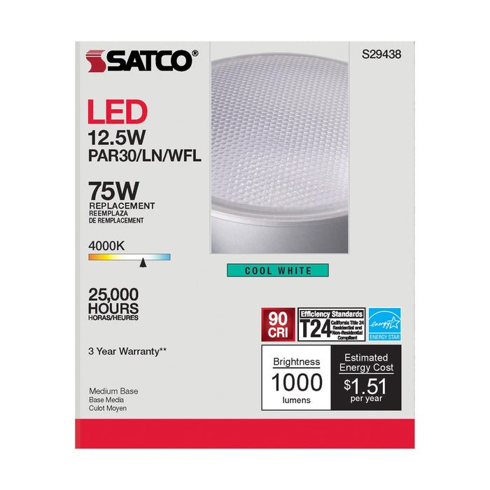 12.5PAR30/LN/LED/60'/940/120V , Lamps , SATCO, Clear,Cool White,LED,LED PAR,Medium,PAR,PAR30LN