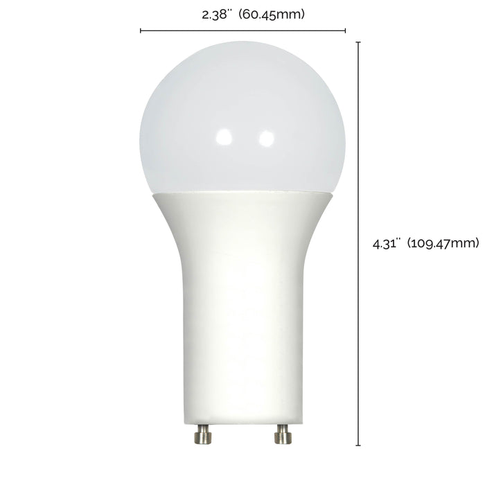 9.8A19/OMNI/220/LED/40K/GU24 , Lamps , SATCO, A19,Bi Pin GU24,Cool White,Frost,LED,Type A