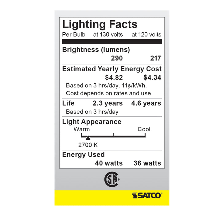 40A15 FROST BOXED 130V , Lamps , SATCO, A15,Frost,General Service,Incandescent,Medium,Type A,Warm White