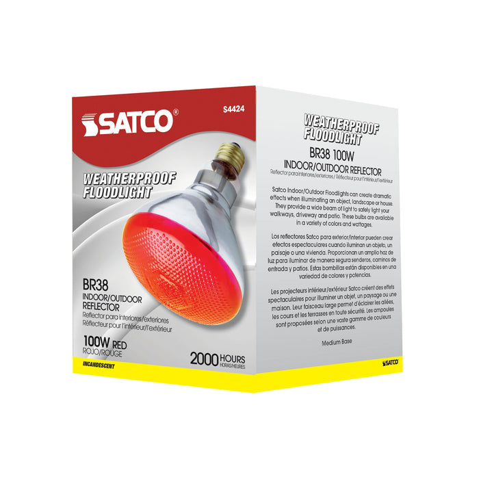 100W BR-38 RED 120V. , Lamps , SATCO, BR38,Incandescent,Medium,Red,Reflector