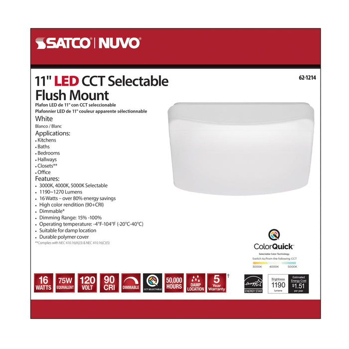 11" SQUARE ACRYLIC LED FLUSH , Fixtures , NUVO, Close-to-Ceiling,Flush Mount,Integrated,Integrated LED,LED,Utility