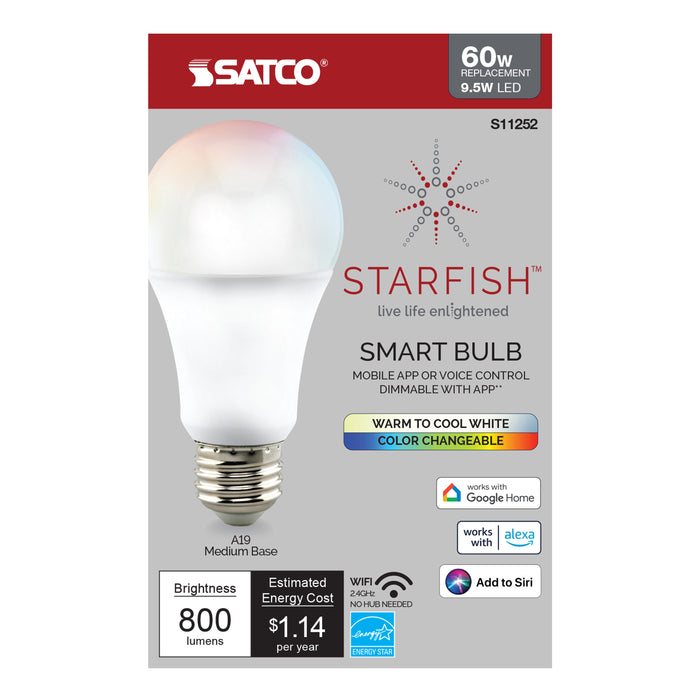 9.5A19/LED/RGB/TW/SF , Lamps , Starfish, A19,LED,Medium,Type A,Warm to Cool White,White