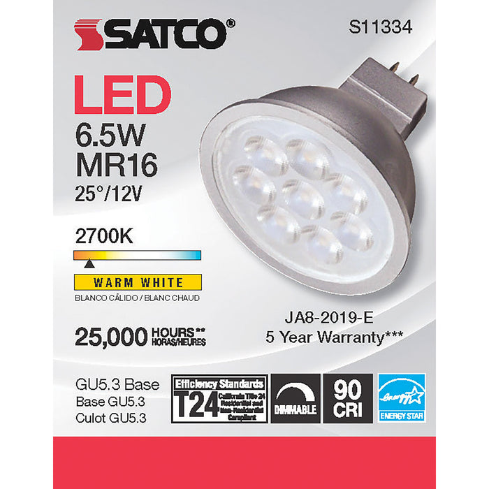 6.5MR16/LED/25'/927/12V , Lamps , SATCO, Bi Pin GU5.3,Gray,LED,MR,MR LED,MR16,Warm White