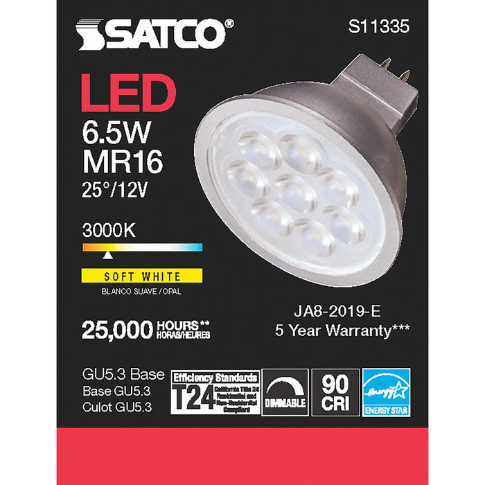 6.5MR16/LED/25'/930/12V , Lamps , SATCO, Bi Pin GU5.3,Gray,LED,MR,MR LED,MR16,Warm White