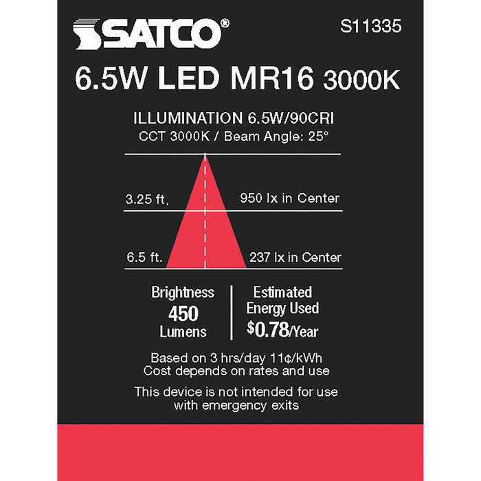 6.5MR16/LED/25'/930/12V , Lamps , SATCO, Bi Pin GU5.3,Gray,LED,MR,MR LED,MR16,Warm White