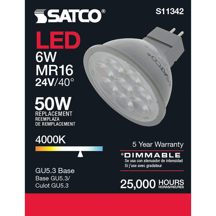 6MR16/LED/40'/840/24V AC/DC , Lamps , SATCO, Bi Pin GU5.3,Cool White,Gray,LED,MR,MR LED,MR16