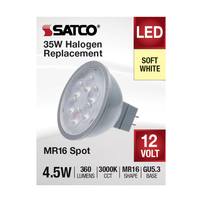 4.5MR16/LED/15'/830/12V , Lamps , SATCO, Bi Pin GU5.3,Gray,LED,MR,MR LED,MR16,Soft White