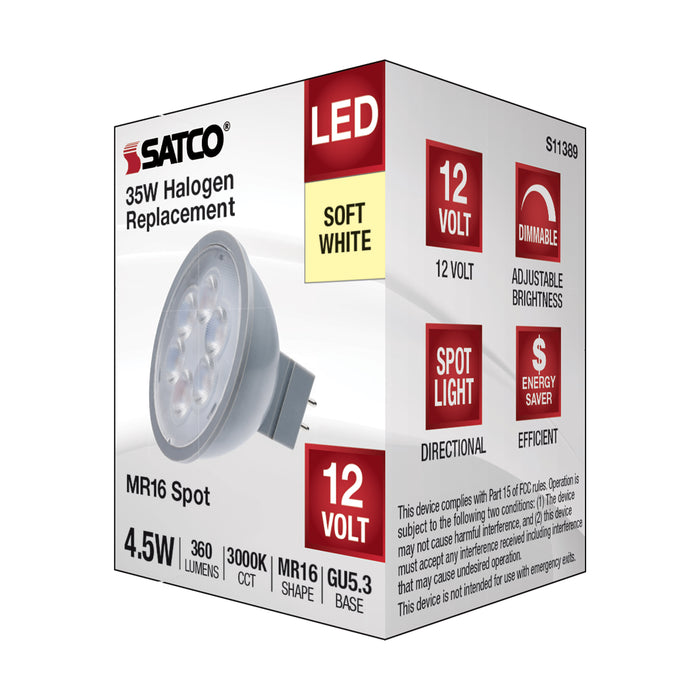 4.5MR16/LED/15'/830/12V , Lamps , SATCO, Bi Pin GU5.3,Gray,LED,MR,MR LED,MR16,Soft White