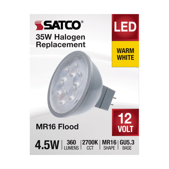 4.5MR16/LED/40'/827/12V , Lamps , SATCO, Bi Pin GU5.3,Gray,LED,MR,MR LED,MR16,Warm White