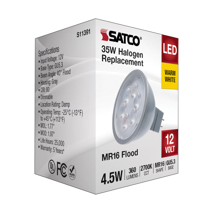 4.5MR16/LED/40'/827/12V , Lamps , SATCO, Bi Pin GU5.3,Gray,LED,MR,MR LED,MR16,Warm White