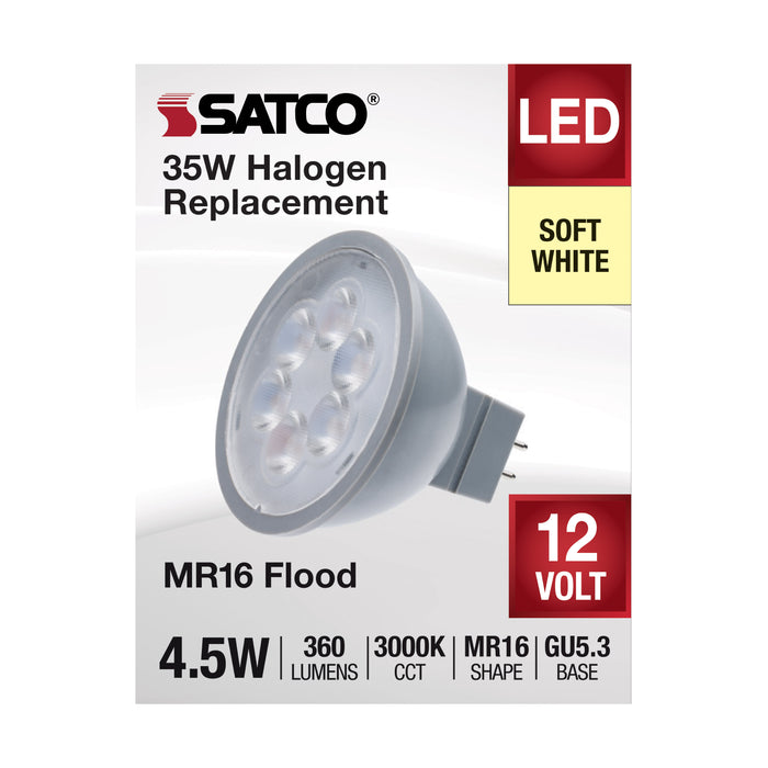 4.5MR16/LED/40'/830/12V , Lamps , SATCO, Bi Pin GU5.3,Gray,LED,MR,MR LED,MR16,Soft White