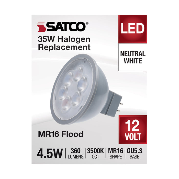 4.5MR16/LED/40'/835/12V , Lamps , SATCO, Bi Pin GU5.3,Gray,LED,MR,MR LED,MR16,Neutral White
