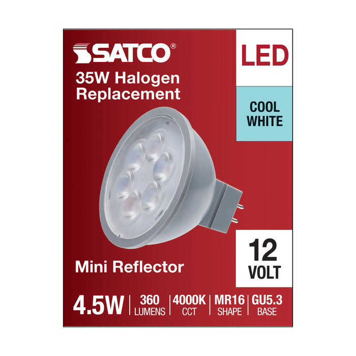 4.5MR16/LED/40'/840/12V , Lamps , SATCO, Bi Pin GU5.3,Cool White,Gray,LED,MR,MR LED,MR16