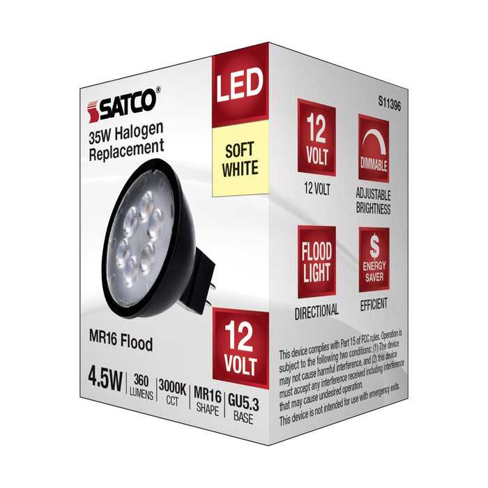 4.5MR16/LED/40'/830/12V/BLACK , Lamps , SATCO, Bi Pin GU5.3,Black,LED,MR,MR LED,MR16,Soft White