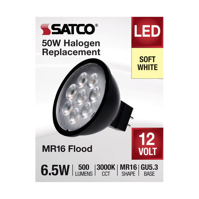 6.5MR16/LED/40'/830/12V/BLACK , Lamps , SATCO, Bi Pin GU5.3,Black,LED,MR,MR LED,MR16,Soft White