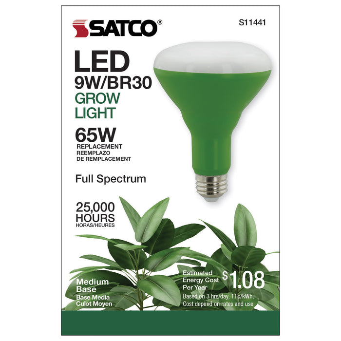 9BR30/LED/GROW/120V , Lamps , SATCO, BR & R LED,BR30,LED,Medium,Neutral White,Reflector,White