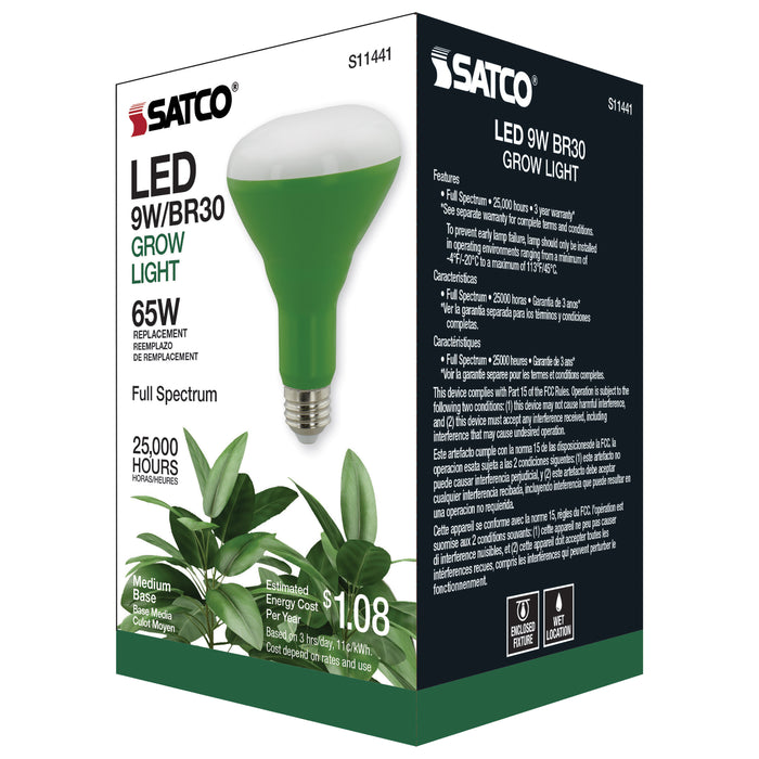 9BR30/LED/GROW/120V , Lamps , SATCO, BR & R LED,BR30,LED,Medium,Neutral White,Reflector,White