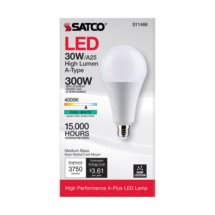 30A25/LED/840/120V/ND , Lamps , SATCO, A25,Cool White,HID Replacements,LED,Medium,White