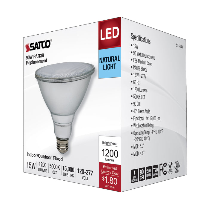 15PAR38/LED/40'/950/120V-277V , Lamps , SATCO, LED,LED PAR,Medium,Natural Light,PAR,PAR38,Silver