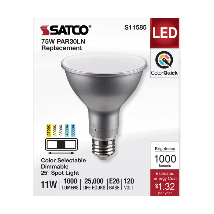11PAR30LN/LED/5CCT/SP/120V , Lamps , SATCO, LED,LED PAR,Medium,PAR,PAR30LN,Silver,Warm White to Natural Light