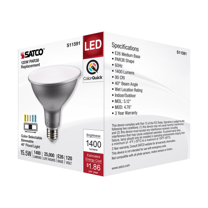 15.5PAR38/LED/5CCT/FL/120V , Lamps , SATCO, LED,LED PAR,Medium,PAR,PAR38,Silver,Warm White to Natural Light