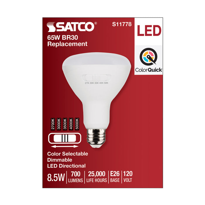 8.5BR30/LED/5CCT/E26/120V , Lamps , SATCO, BR & R LED,BR30,LED,Medium,Reflector,Warm White to Natural Light,White