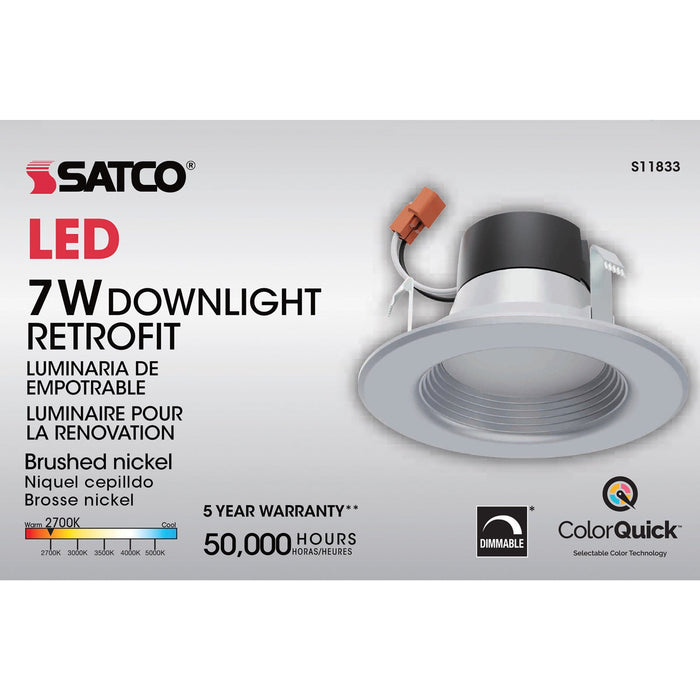 7WLED/RDL/4/CCT-SEL/120V/BN , Fixtures , SATCO, Downlight Retrofit,Integrated LED,LED,Medium Adapter,Recessed,Retrofits