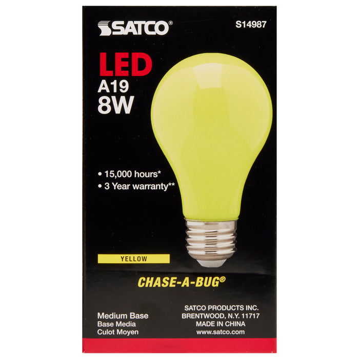8A19/YELLOW/E26/120V , Lamps , SATCO, A19,Ceramic Yellow,LED,Medium,Type A